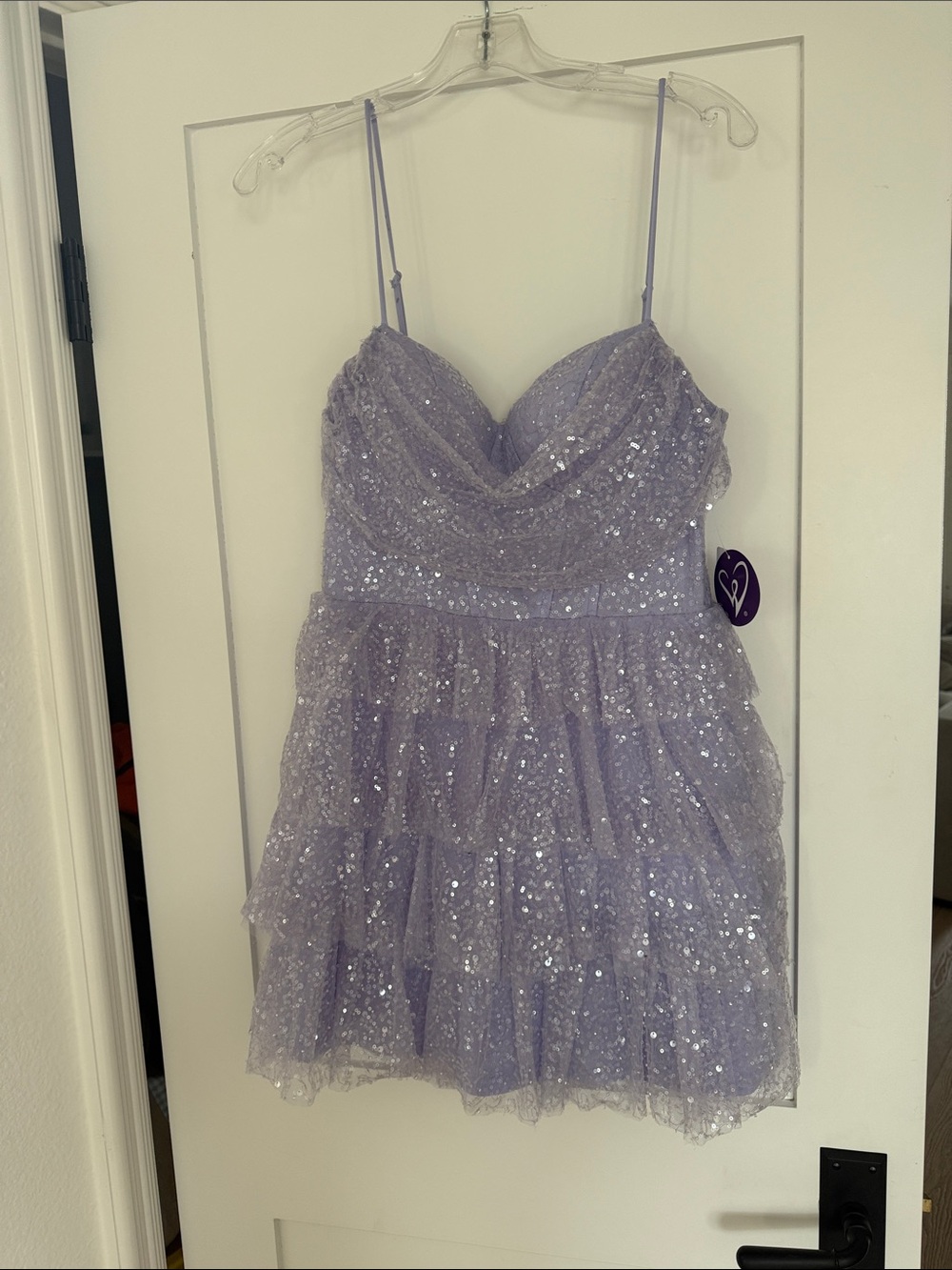 Windsor Lilac Sequin Tiered Spaghetti Strap Dress